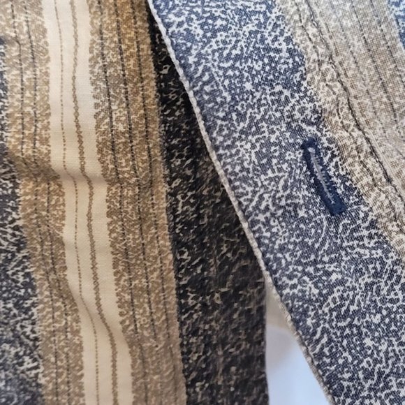 Vintage Bugle Boy Company Collarless Button Up Shirt Blue Tan Stripes XL - Picture 4 of 12